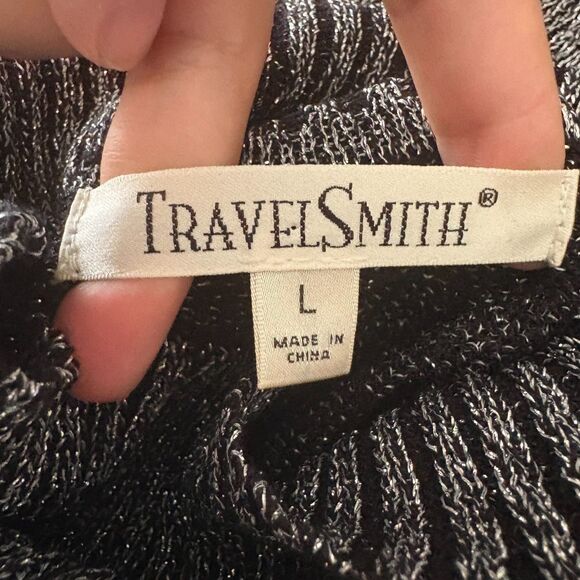 TravelSmith Metallic Knit Turtleneck Sweater Silver Black Evening Size Large - Picture 6 of 7